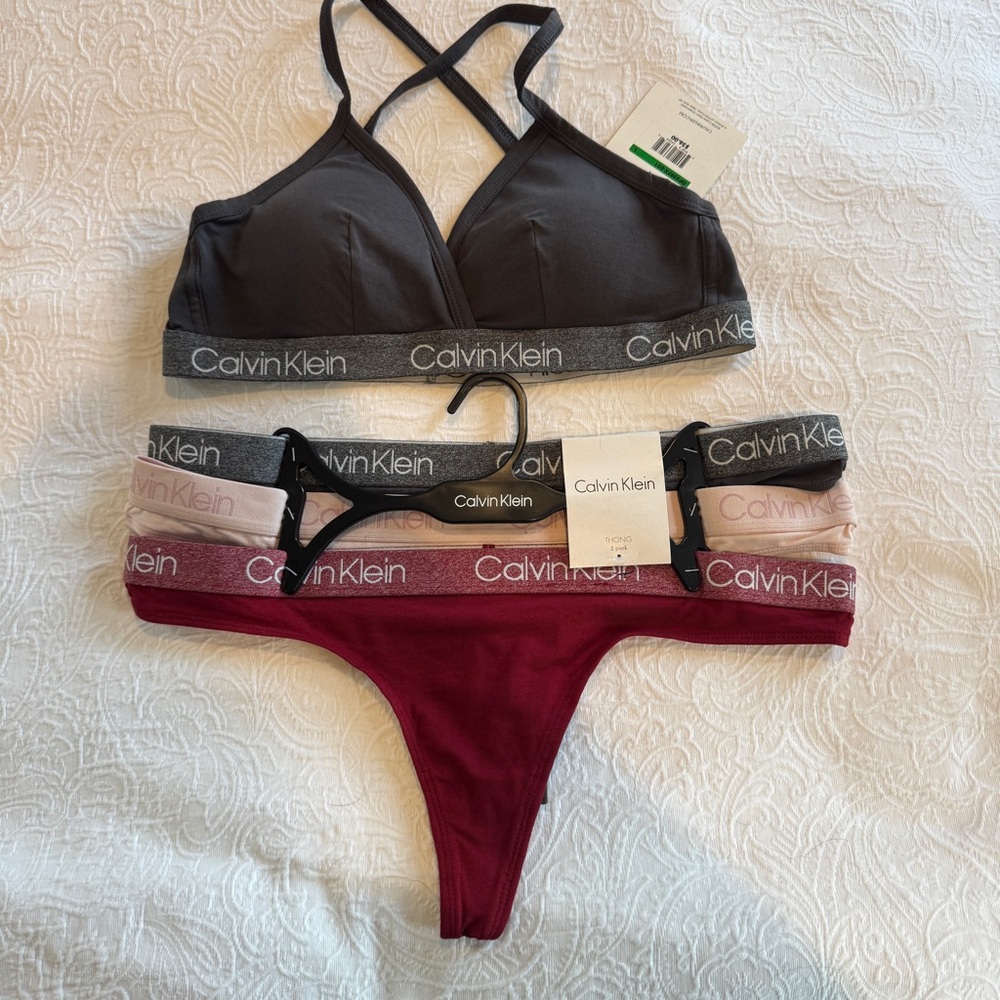 Calvin Klein triangle bralette + 3 pack thong set